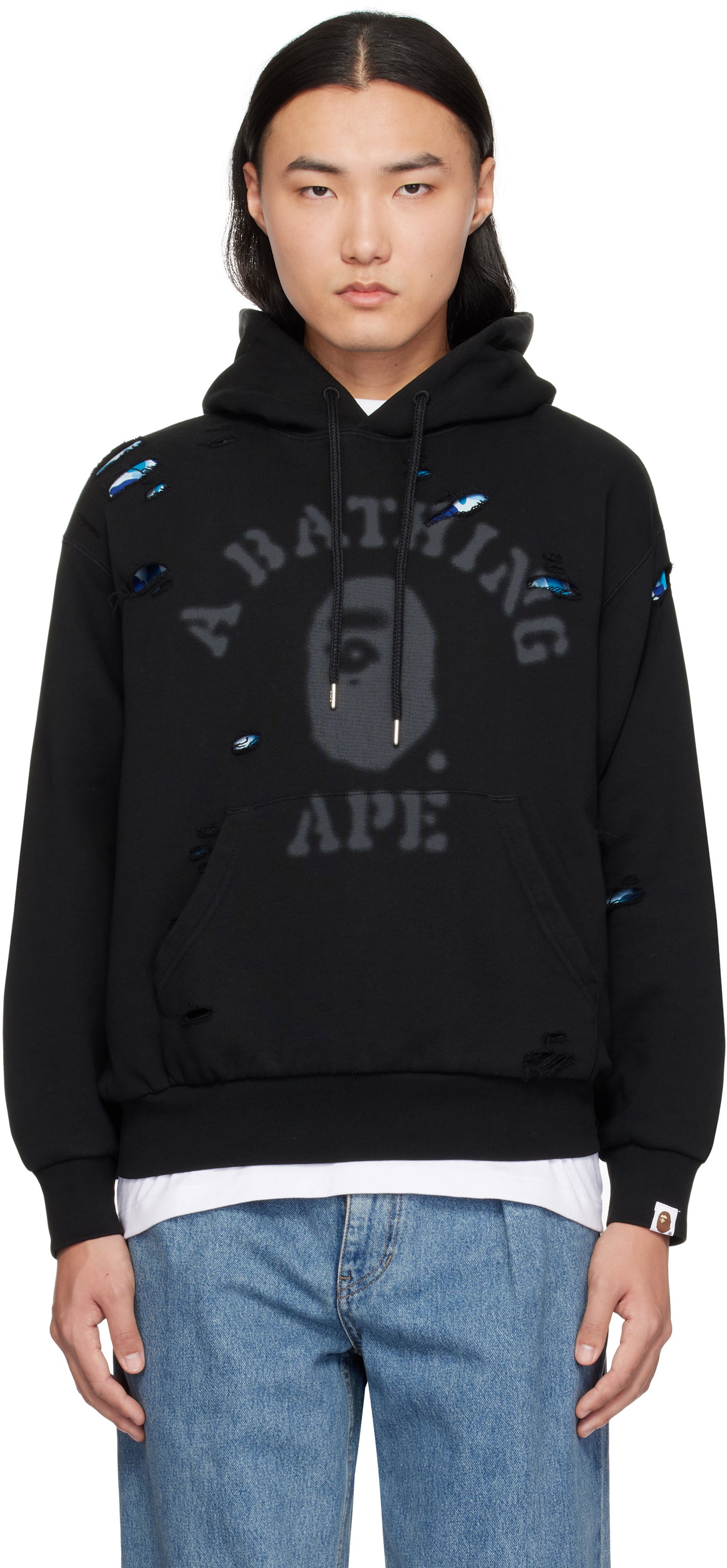 Суитчър BAPE Destroyed College Hoodie Черно | 001PPK801311M, 0