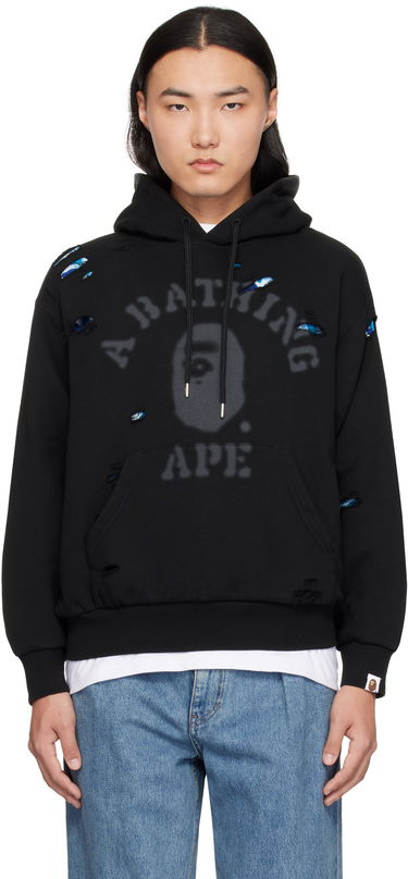 Суитчър BAPE Destroyed College Hoodie Черно | 001PPK801311M, 0