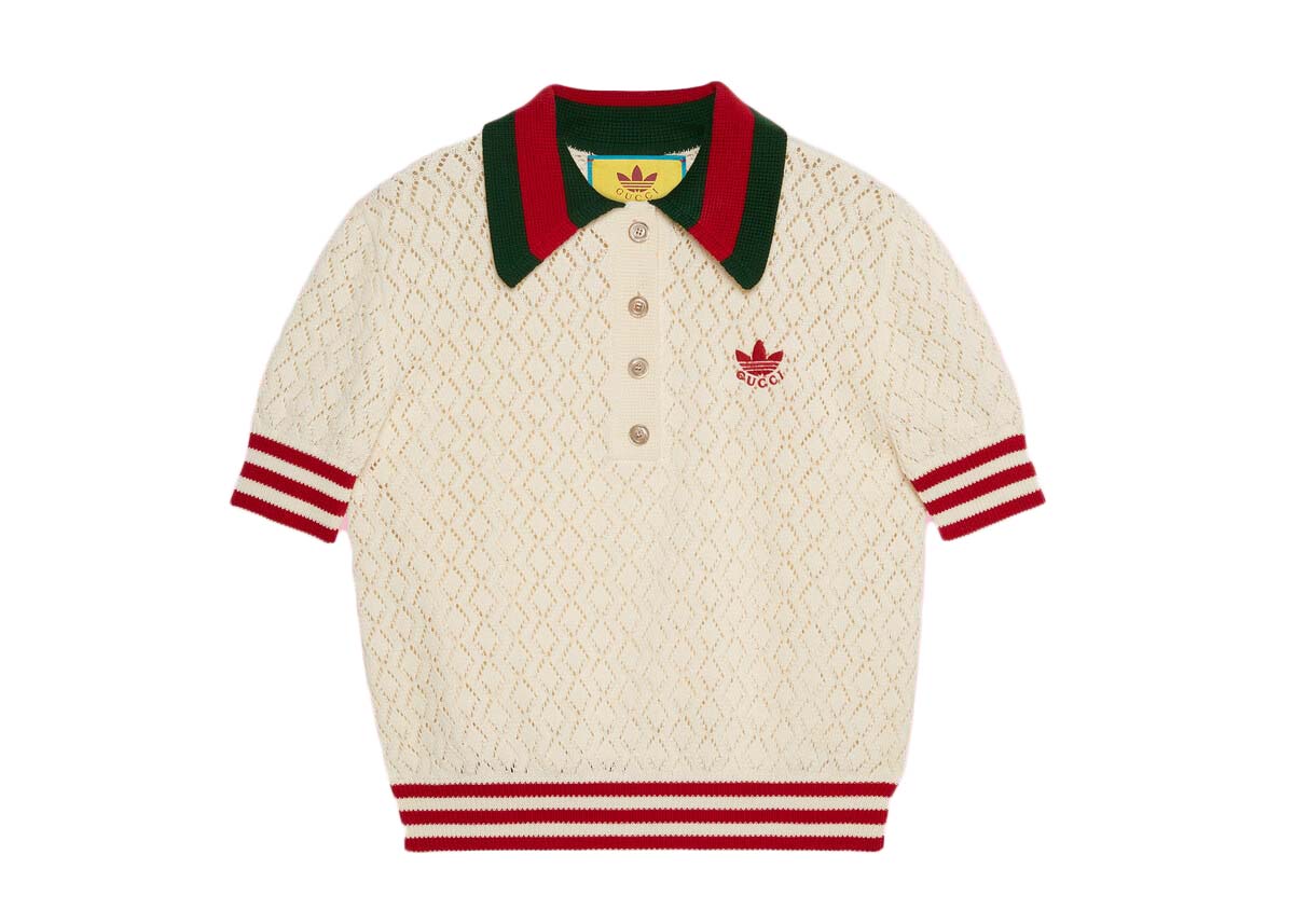 Поло тениска Gucci adidas x Cotton Polo Tee Бяло | 693832 XKCDM 9133, 0