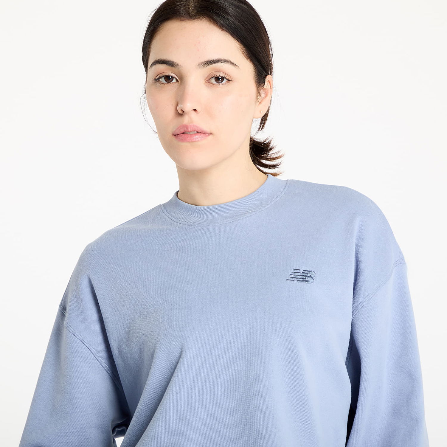 Къси панталони New Balance Women's Cropped Fleece Sweatshirt and Shorts Set Синьо | NBWT51514DUS, 1