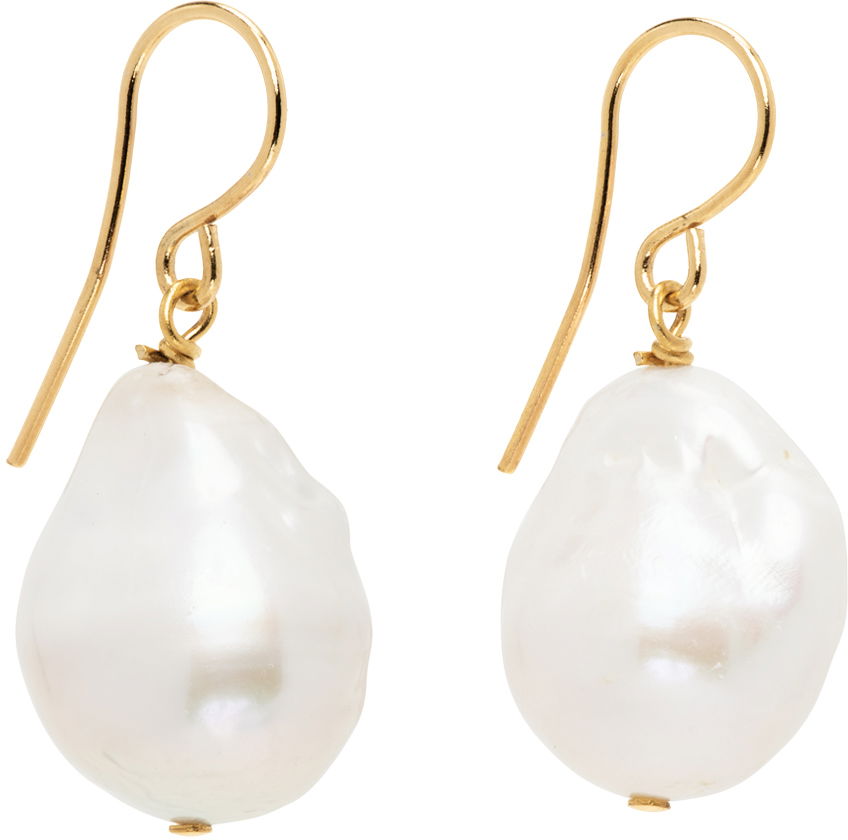 Обеци Jil Sander Pearl Grainy Earrings "Gold & White" Бяло | J11VG0027_J12016, 1