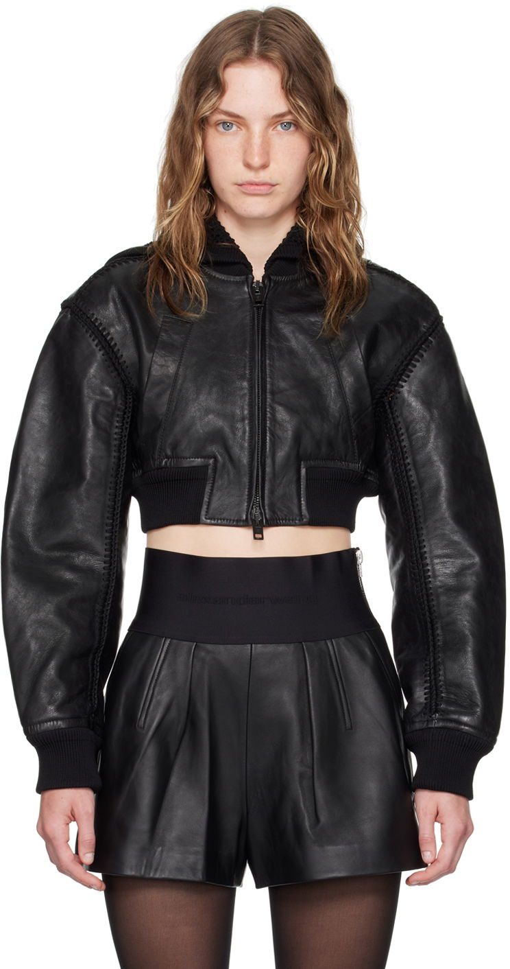Яке бомбър Alexander Wang Crocheted Leather Bomber Jacket Черно | 1WC2242534, 0