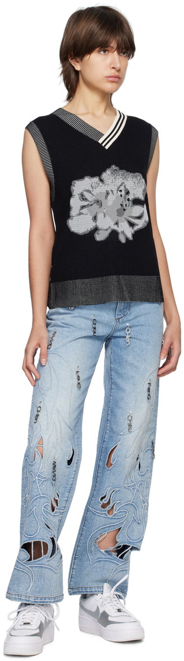 Пуловер Feng Chen Wang Feng Chen Wang Floral Sleeveless Vest Черно | FUS15KT07, 3