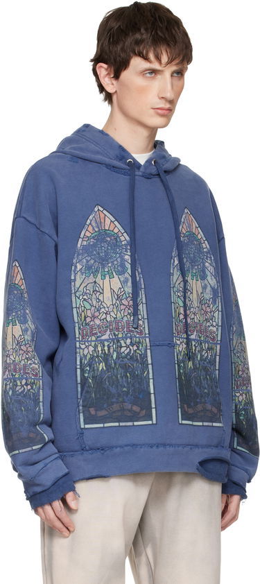 Суитчър Who Decides War Who Decides War Faded Distressed Stained Glass Print Hoodie Синьо | 1110190010FW25, 1