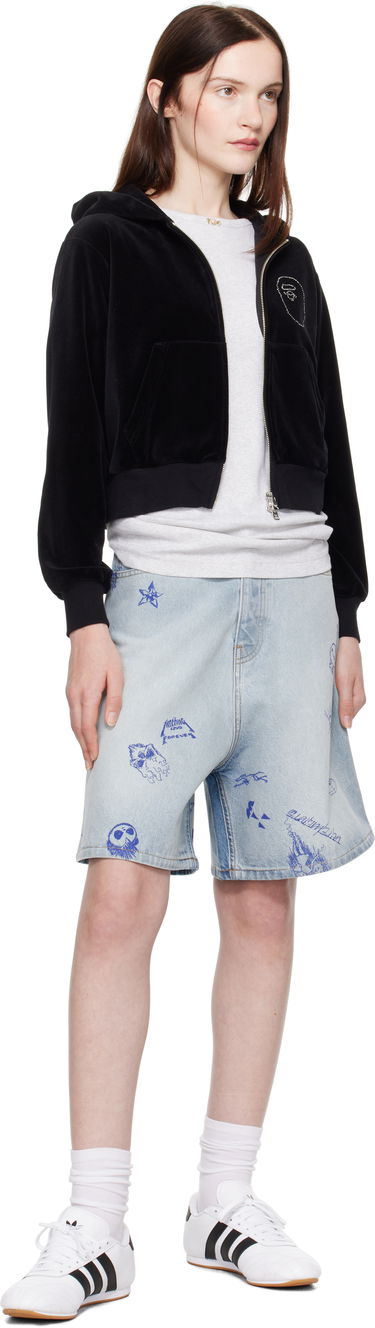 Суитчър BAPE A Bathing Ape Crystal Stone Ape Head Velour Cropped Hoodie Черно | 001ZPK802004L, 3