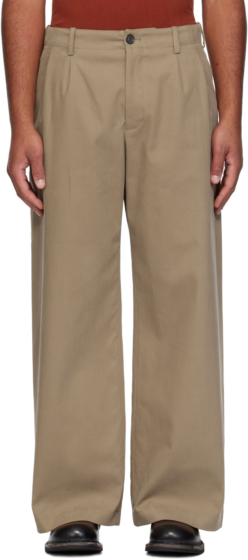 Панталони OUR LEGACY Bridge Pleated Wide-Leg Chino Trousers Бежово | M4254BS