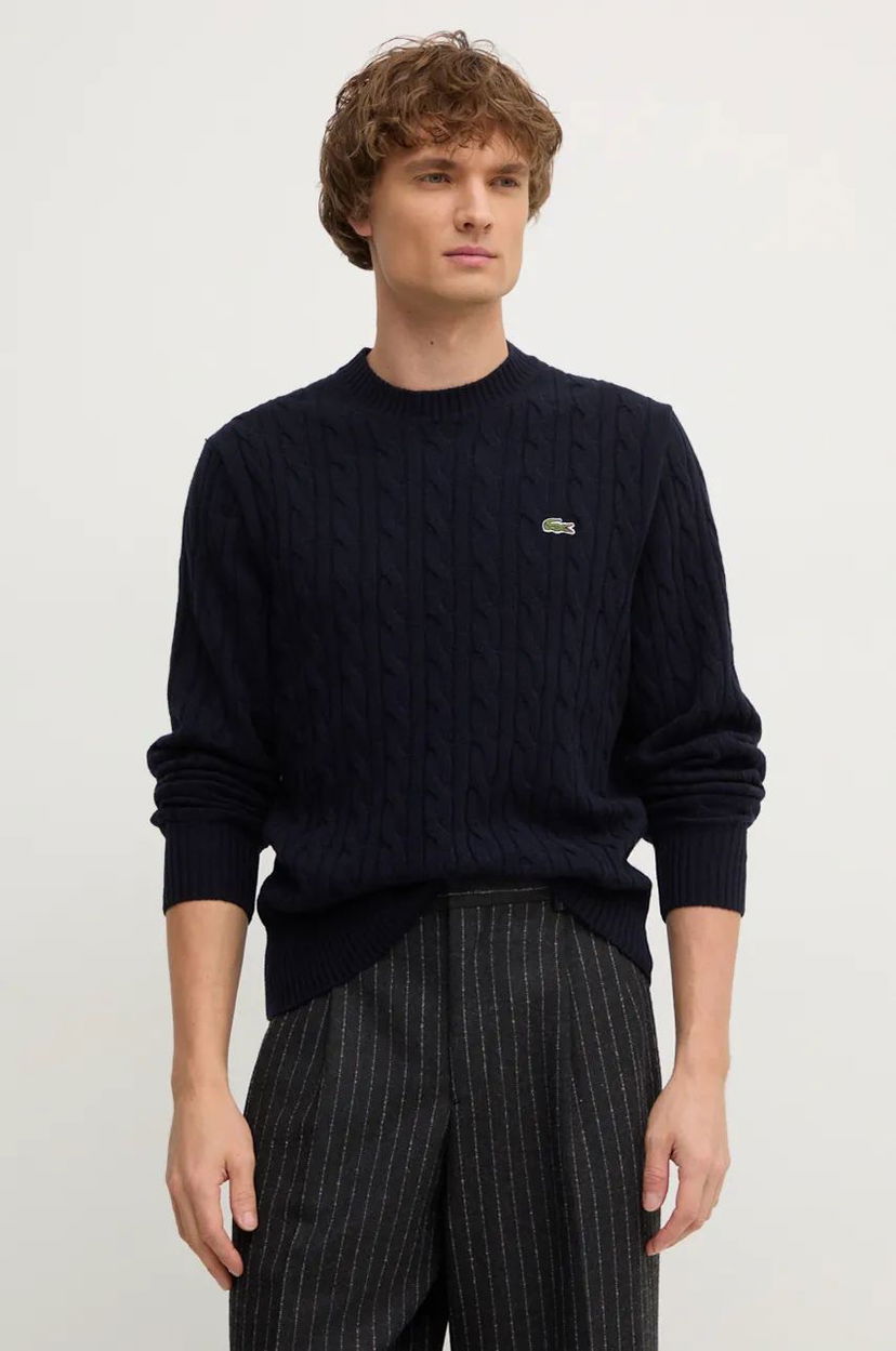 Пуловер Lacoste Navy Blue Wool Cable Knit Sweater Тъмно синьо | AH2924