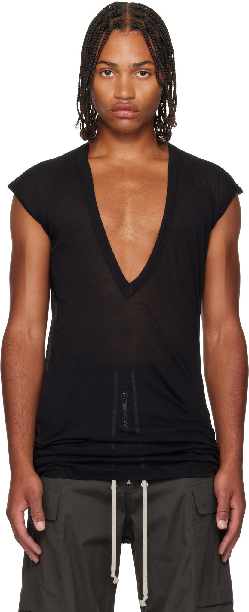 Тениска Rick Owens Rick Owens Concordians Dylan Deep V-Neck T-Shirt Черно | RU02E1157 UC