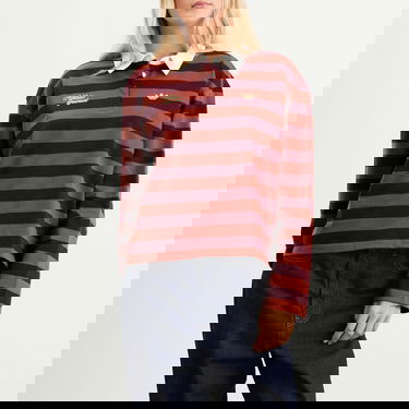 Поло тениска adidas Originals Long Sleeve Striped Polo Бургунди | KF2323, 2