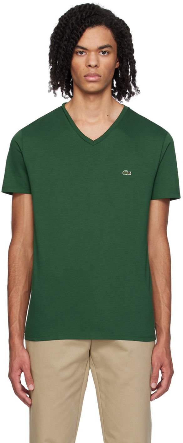 Тениска Lacoste V-Neck T-Shirt Зелено | TH6710_132