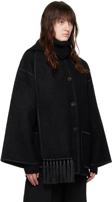 Яке TOTEME TOTEME Embroidered Hooded Jacket with Fringed Scarf Черно | 224-1018-201, 1