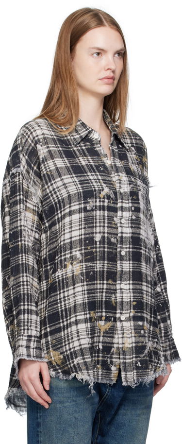 Риза R13 R13 Shredded Seam Drop Neck Plaid Shirt Черно | R13WR075-R557B, 1