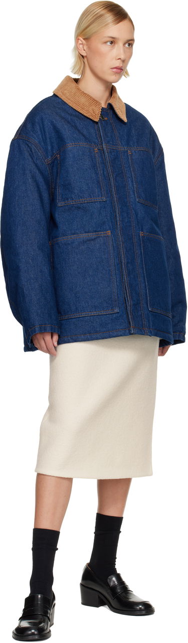 Яке AMI Padded Worker Denim Jacket with Corduroy Collar Синьо | H25UJK834.DE0104, 3