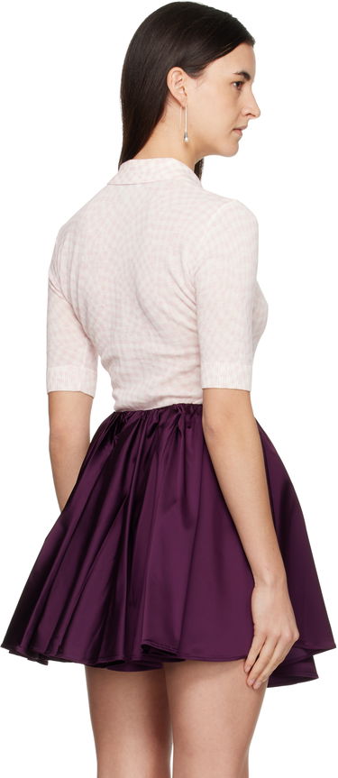 Поло тениска GANNI Sheer Cotton Checkered Knit Polo with Embellished Buttons Розово | K2491, 2