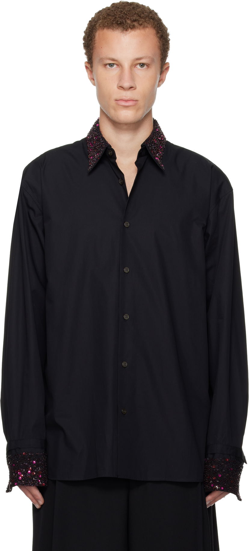 Риза Dries Van Noten Dries Van Noten Sequinned Trim Shirt Черно | 252-020740-2293