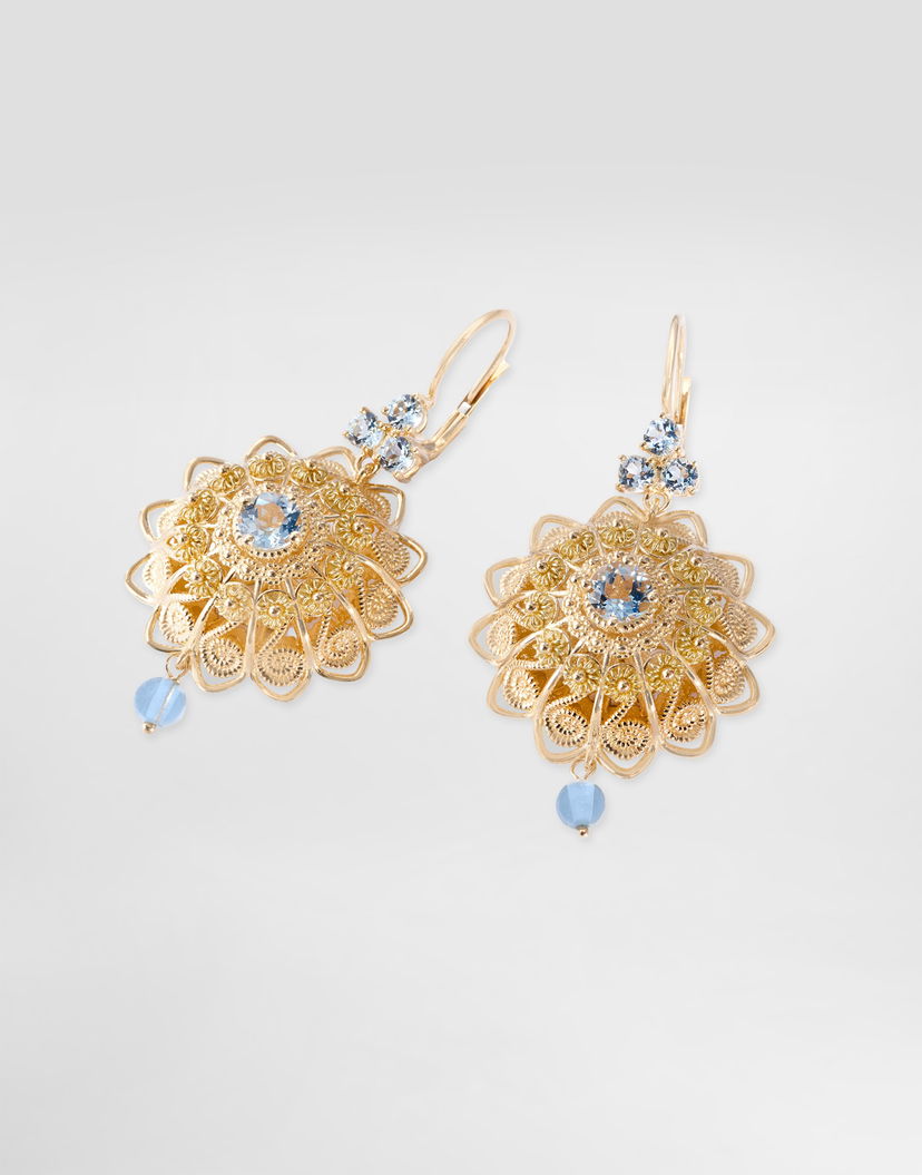 Обеци Dolce & Gabbana Dolce & Gabbana Filigree Yellow Gold & Aquamarine Drop Earrings Жълто | WEJP1GWAQ01ZOO00
