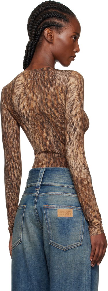 боди Maison Margiela MM6 Maison Margiela Printed Jersey Bodysuit Кафяво | S52NA0074 M20112, 2