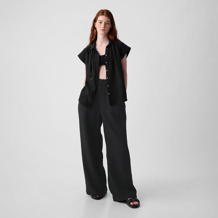 Панталони GAP Gauze Wide Leg Pants Black Синьо | 855967-00