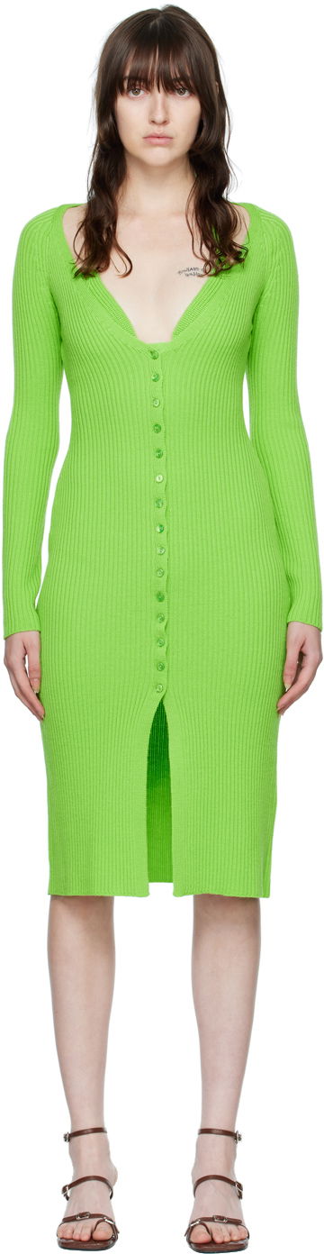 Pокля Blumarine Ribbed Button-Up Midi Dress Зелено | 2A210A