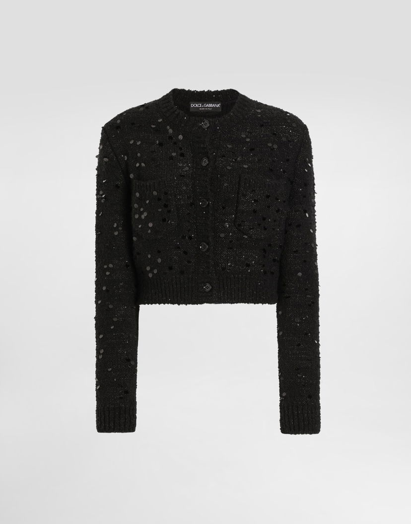 Пуловер Dolce & Gabbana Dolce & Gabbana Cropped Sequin Cardigan Черно | FXVC2ZJFMZXN0000
