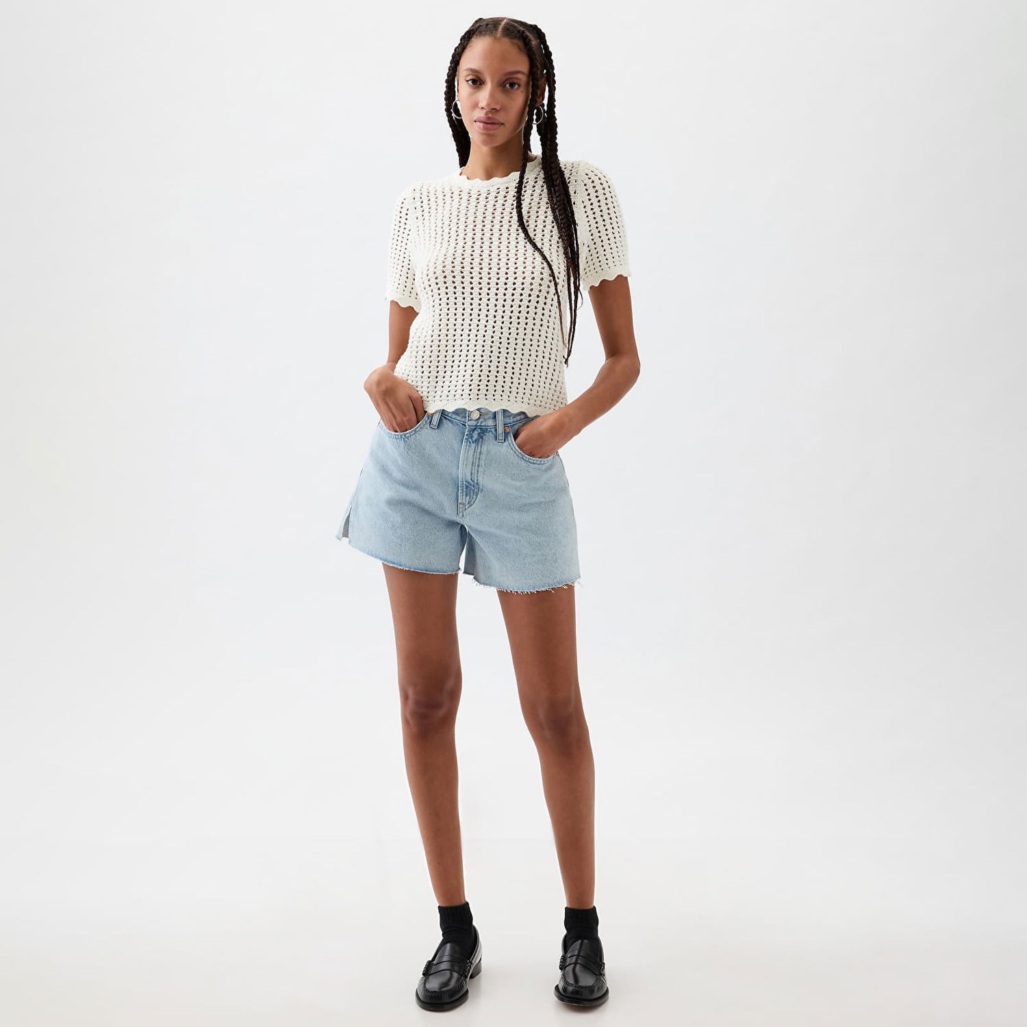 Тениска GAP Shortsleeve Crochet Tee New Off White Бяло | 864914-02, 0