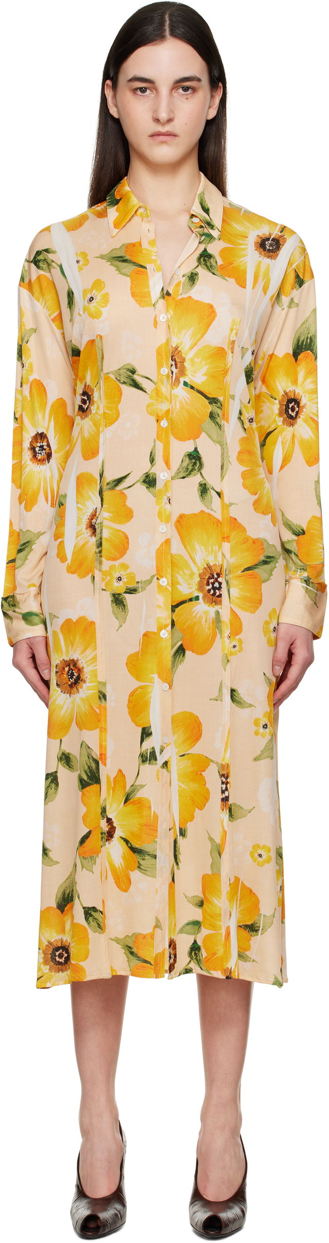 Acne Studios Button-Up Floral Print Midi Dress
