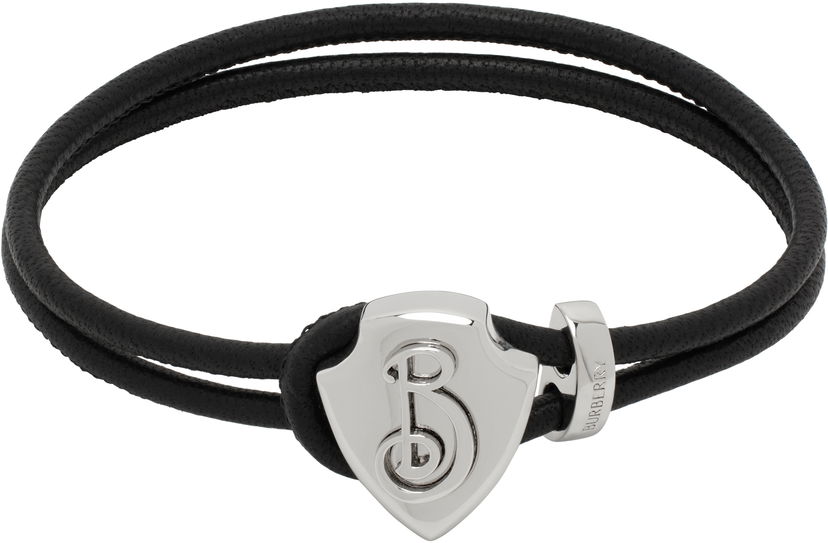 Гривна Burberry Leather Bracelet with Metal Shield Черно | 8105614