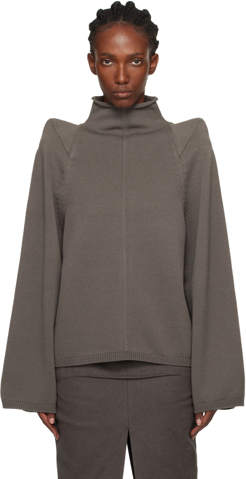 Пуловер Rick Owens Concordians Con Ribbed Knit Structured Shoulder Turtleneck Сиво | RO02E4657 KWVLH