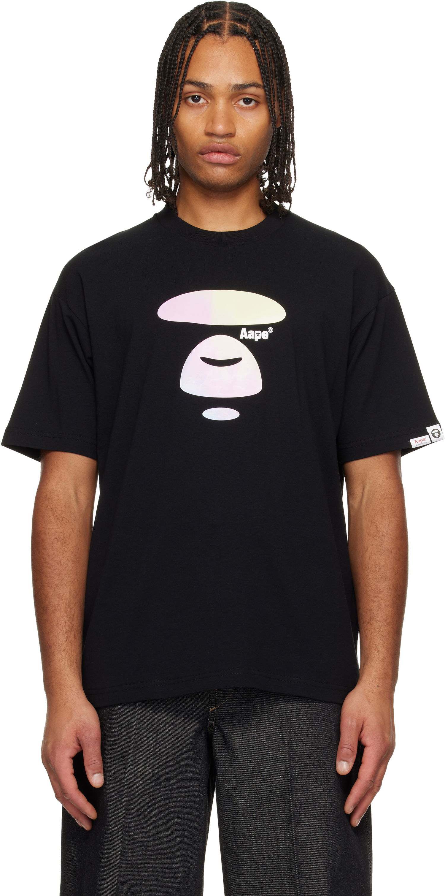 Тениска AAPE by A Bathing Ape Moonface Graphic Crewneck T-Shirt Черно | AAPTEM1642XXNBKX, 0