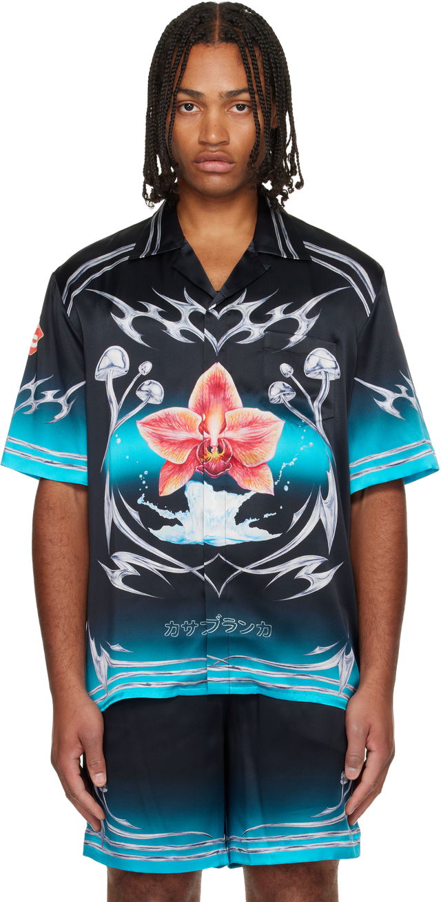 Casablanca Blades Orchid Mushroom Gradient Short Sleeve Silk Satin Shirt