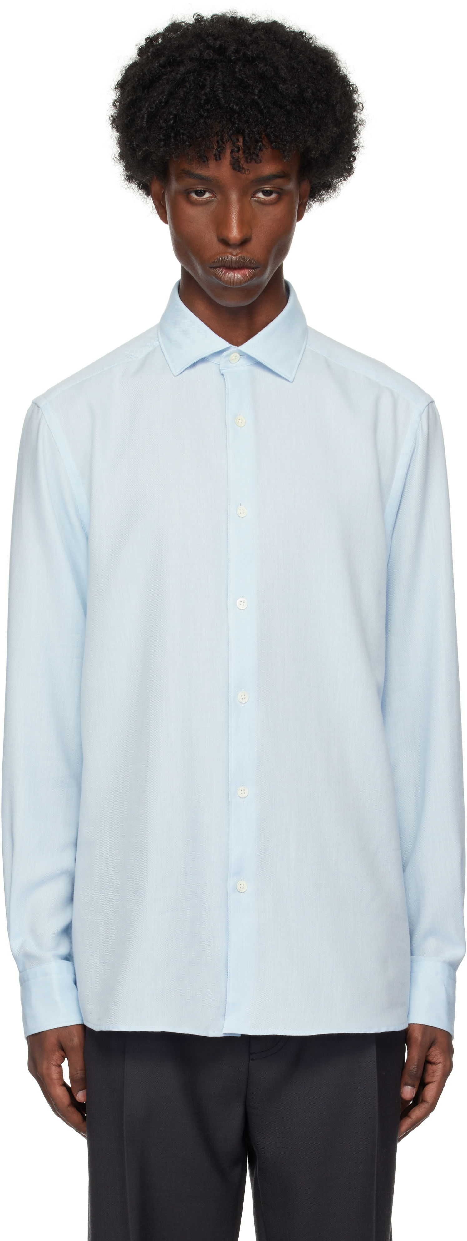 Риза ZEGNA Long Sleeve Cashco Shirt Синьо | UEX44A8-SRF5, 0