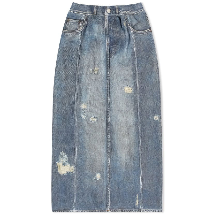 Пола Acne Studios Printed Denim Midi Skirt Синьо | AF0443-822