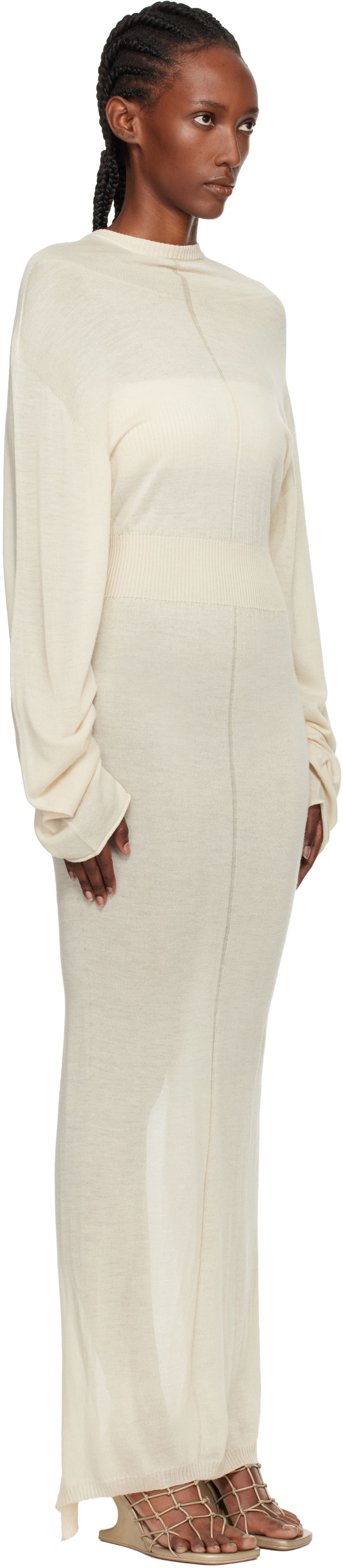 Pокля Rick Owens Concordians Knit Hooded Maxi Dress Бежово | RP02E4649 M, 1