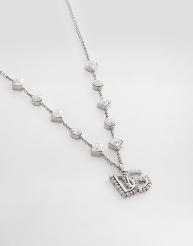 Колие Dolce & Gabbana Fine Link Necklace With Rhinestone DG Logo Сиво | WNR2L1W111187655, 2