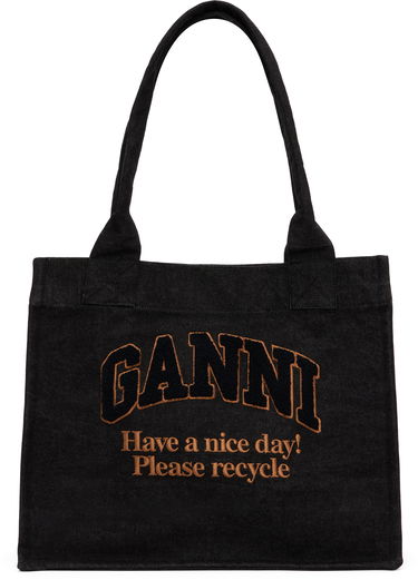 Голяма пазарска чанта GANNI GANNI Large Denim Tote Черно | A6583, 0