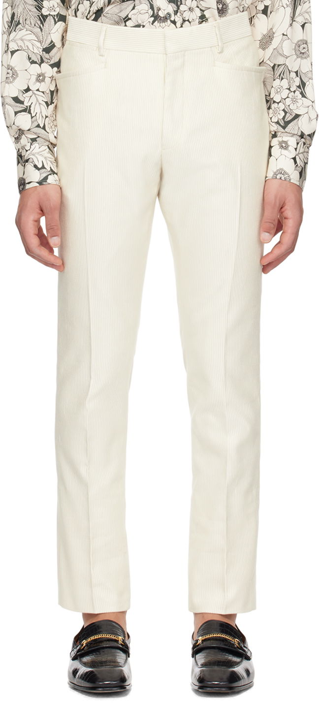 Панталони Tom Ford Corduroy Straight Leg Pants Бяло | PLAW01-CSS10