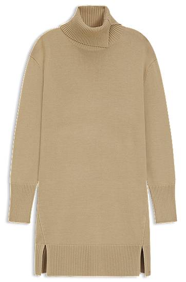 Pокля BOSS Long Split-rollneck Side-slit Sweater Dress in Wool Blend Бежово | 50550493, 0