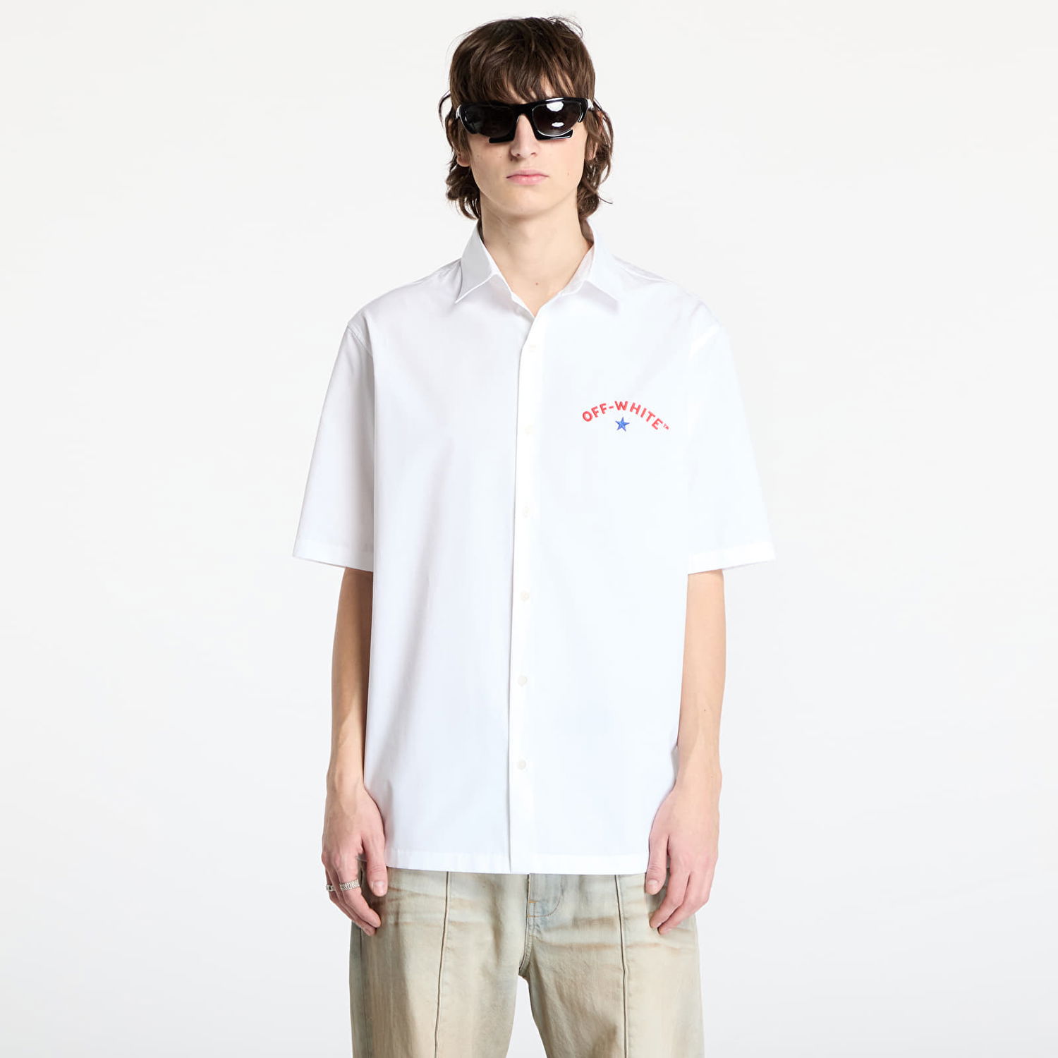 Риза Off-White Star Arrow Popl Bowling Shirt Бяло | OMGG013S25FAB0020110, 1