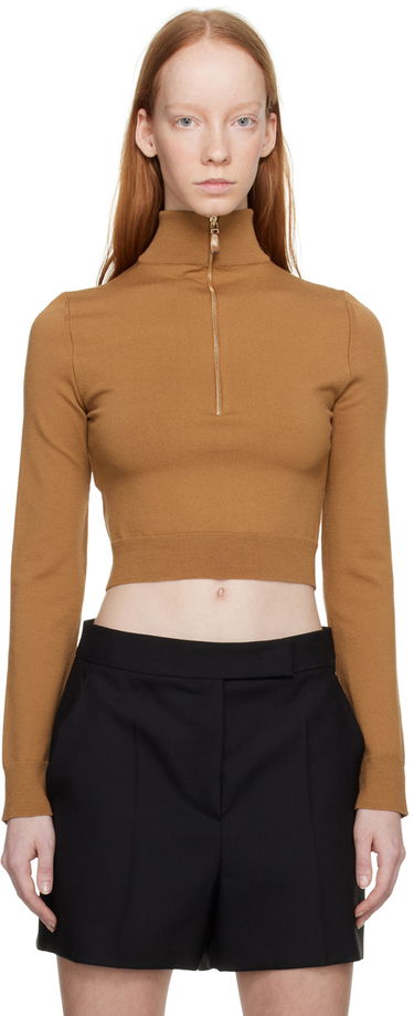 Пуловер Max Mara Max Mara Balbo Cropped Mock Neck Sweater Кафяво | 2313611031600 13611031, 0