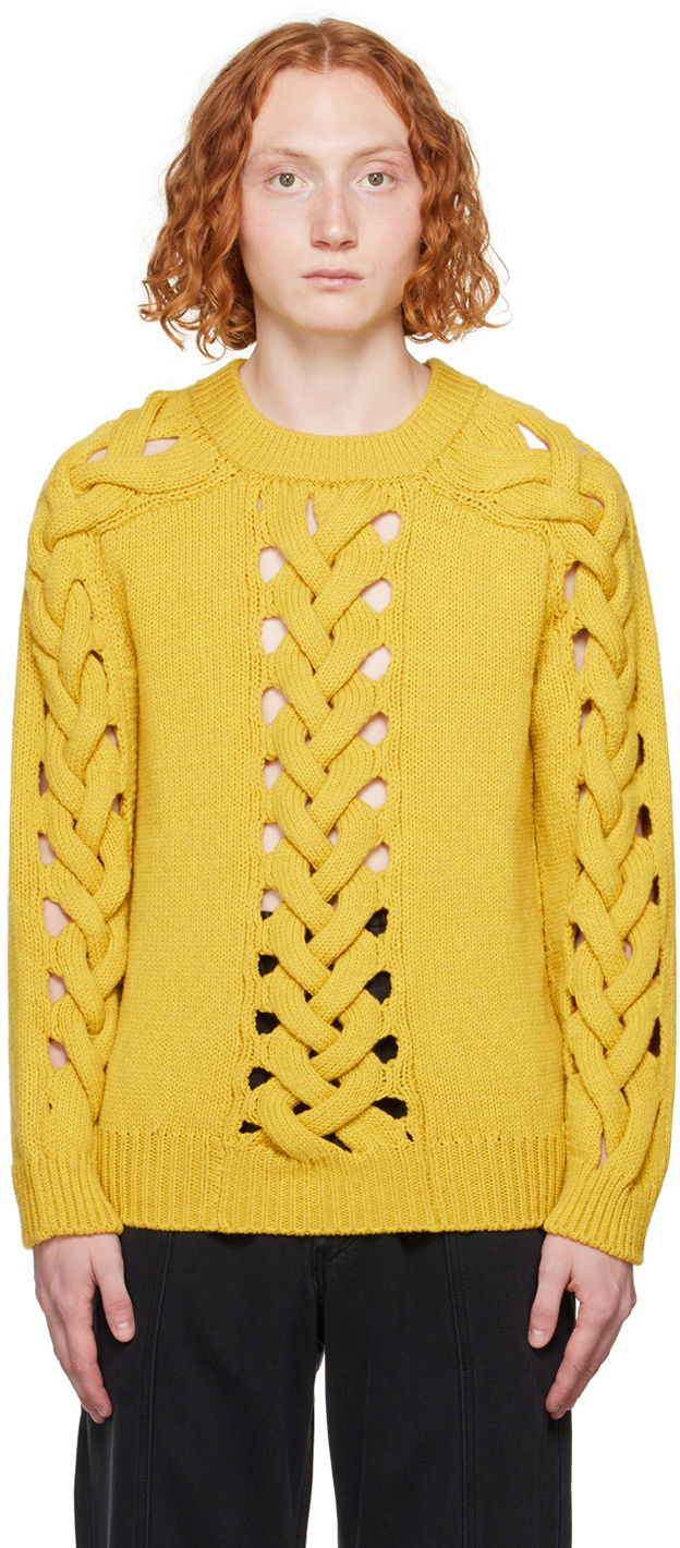 Пуловер ISABEL MARANT Cable Knit Cutout Detail Sweater Жълто | 23HPU0328HA-A4L06H, 0