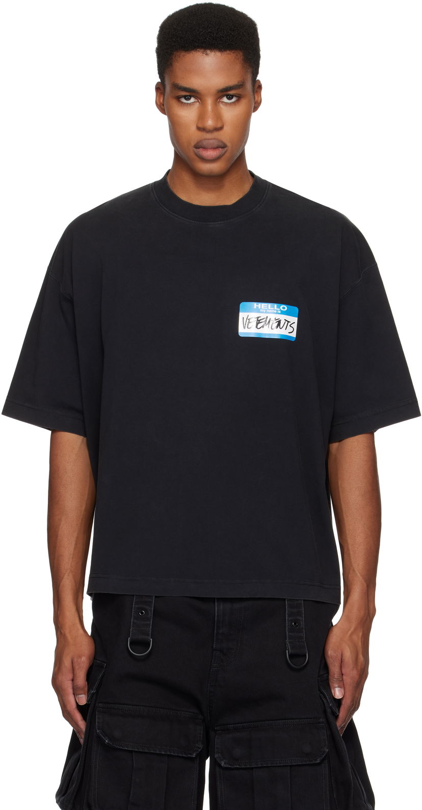 Тениска VETEMENTS My Name Sticker Cropped Boxy T-Shirt Черно | UA66TR710B