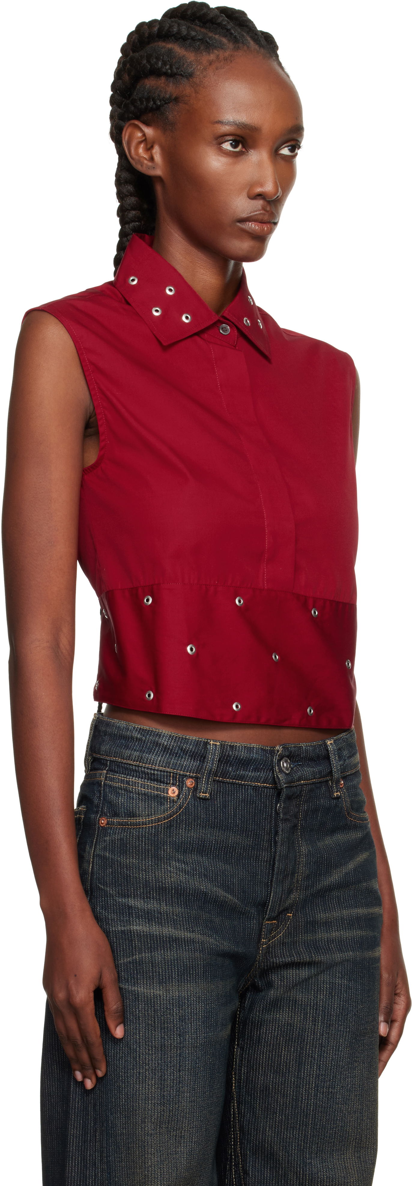 Съкратен топ OUR LEGACY Sleeveless Collared Eyelet Crop Girdle Top Червено | W4252GLR, 1