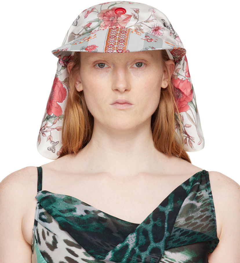 Шапка с козирка Marine Serre Regenerated Silk Scarves Veiled Cap Розово | UHG032