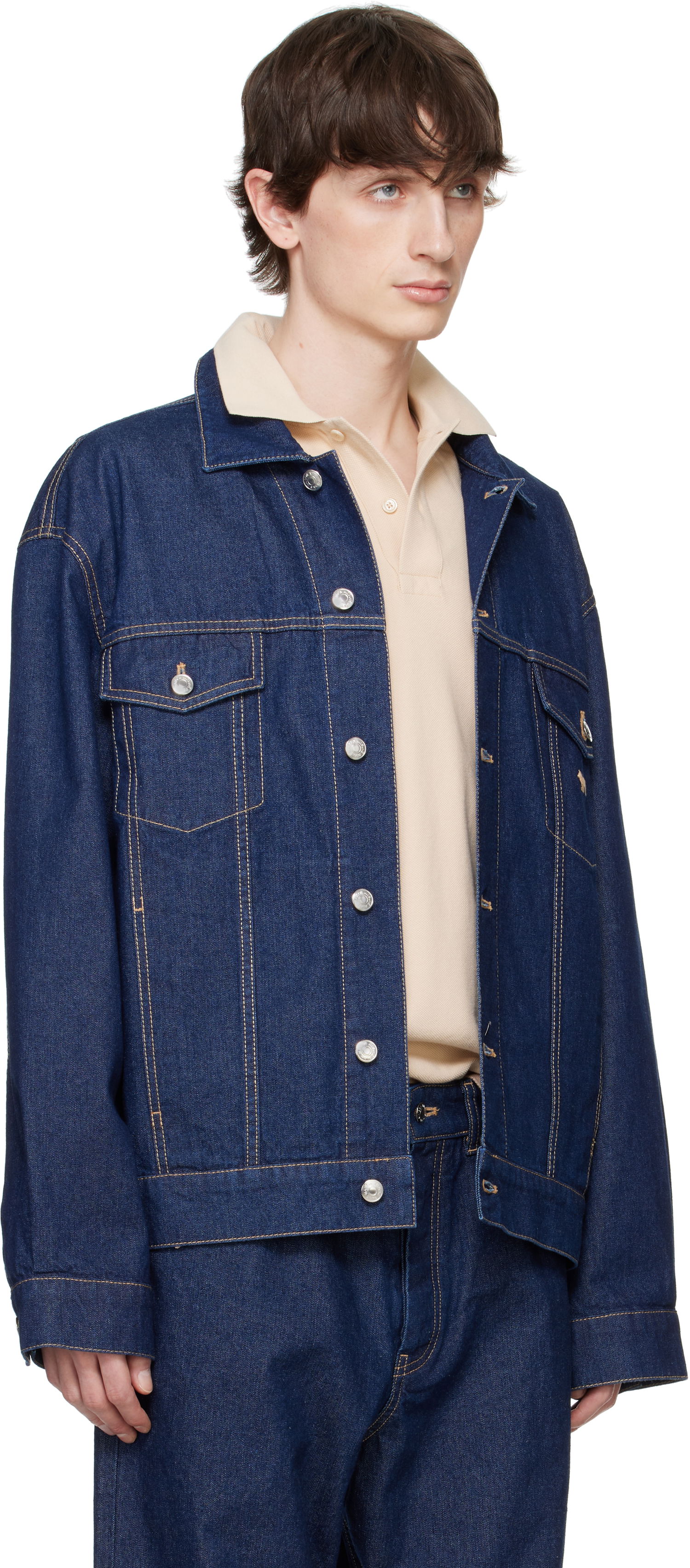 Яке бомбър MAISON KITSUNÉ Maison Kitsuné Profile Fox Denim Trucker Jacket Синьо | OM02103WW0081, 1
