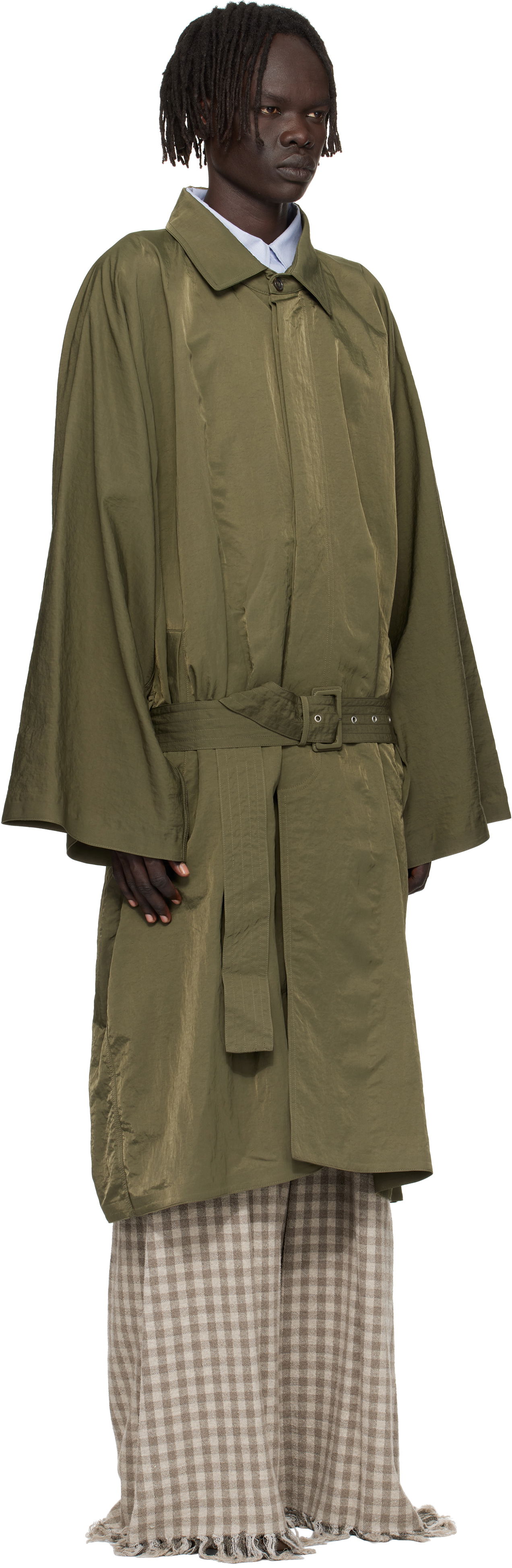 Тренчкот HED MAYNER Hed Mayner Crinkled Trench Coat Зелено | HMMB10043A-HB219, 1