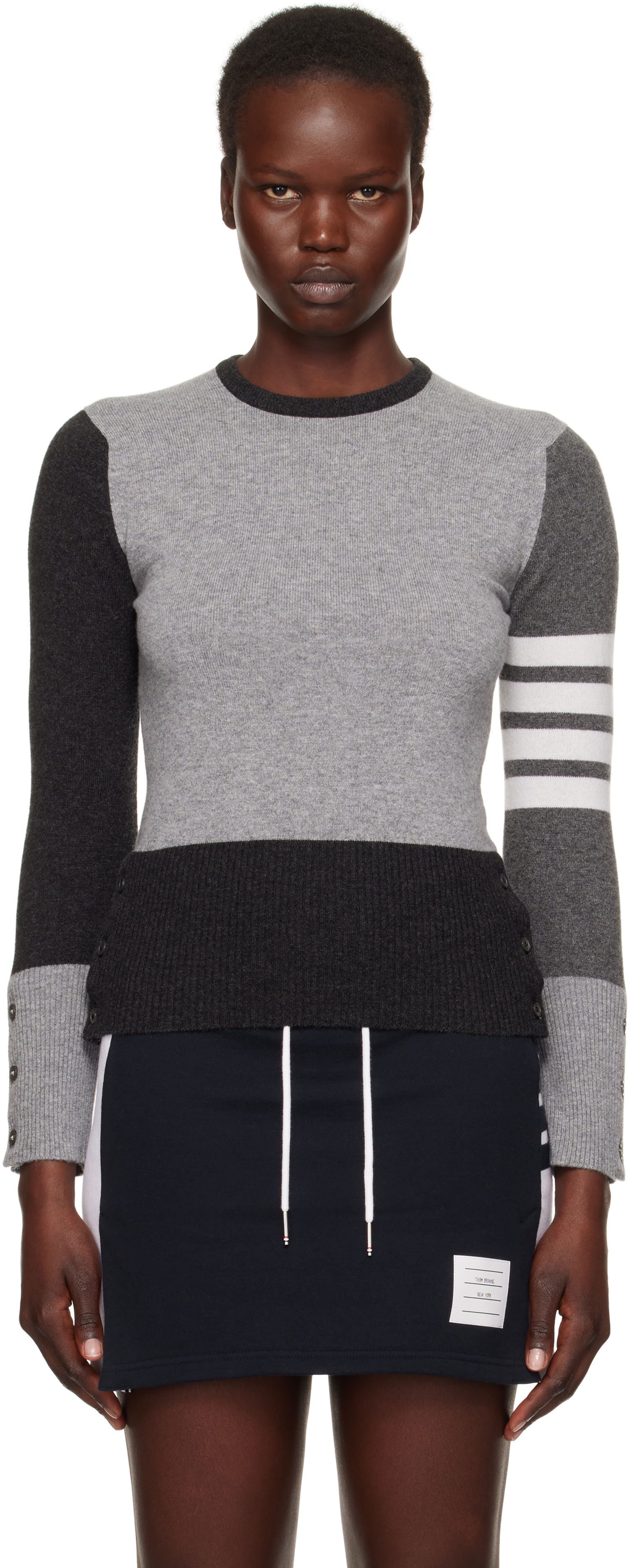 Пуловер Thom Browne Colorblock Crew Neck Sweater Сиво | FKA001F-00011, 0