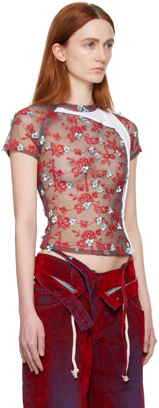 Тениска Ottolinger Ottolinger Floral Mesh T-Shirt Червено | 1901002, 1