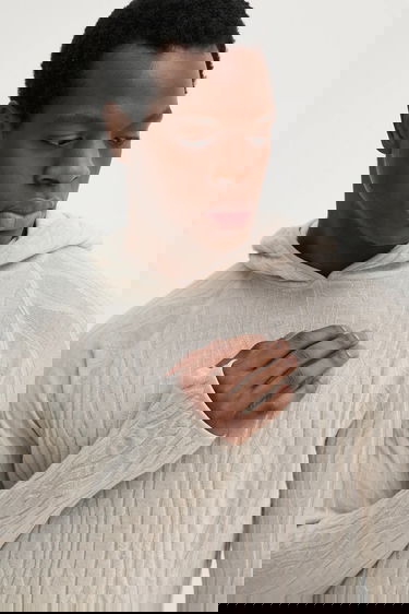 Суитчър HELIOT EMIL Lightweight Wavy Textured Wool Hoodie Бежово | SS25.M.07.070.ST18, 3