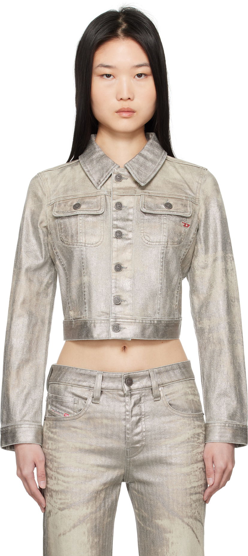 Дънки Diesel Metallic Denim Crop Jacket Металик | A14796 0CBCZ DE-SLIMMY-S1 VESTE