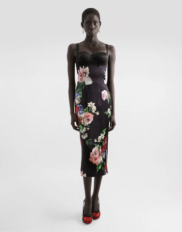 Pокля Dolce & Gabbana Dolce & Gabbana Satin Slip Dress With Floral Print and Bra Detail Черно | F6TTXTFSIB5HN5PR, 1